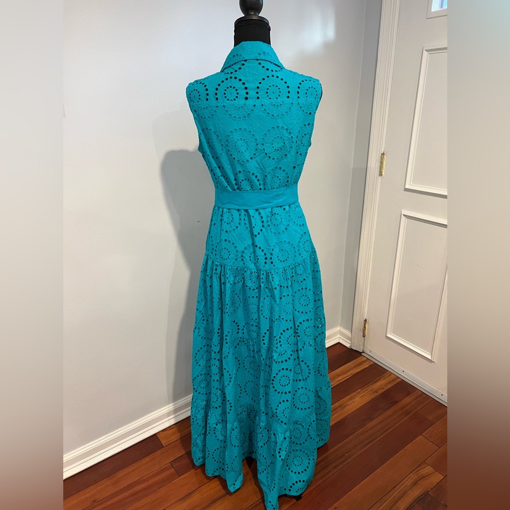 NWOT Lilly Pulitzer ❤️🔥SAMPLE❤️🔥Maxi Teal Sleeveless Eyelet Dress 10 - Picture 9 of 17